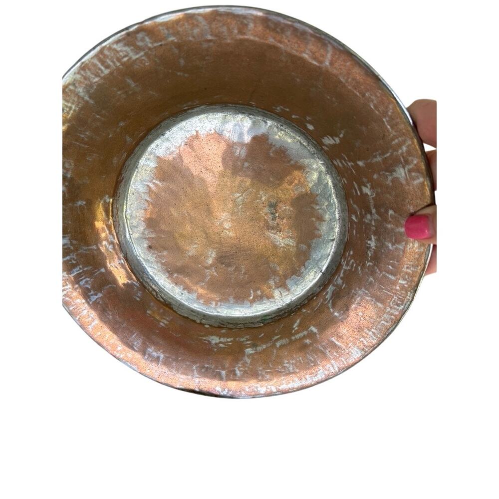 Vintage Turkish Tinned Copper Wall Plate 8" Etched Hand Hammered Charger Dish